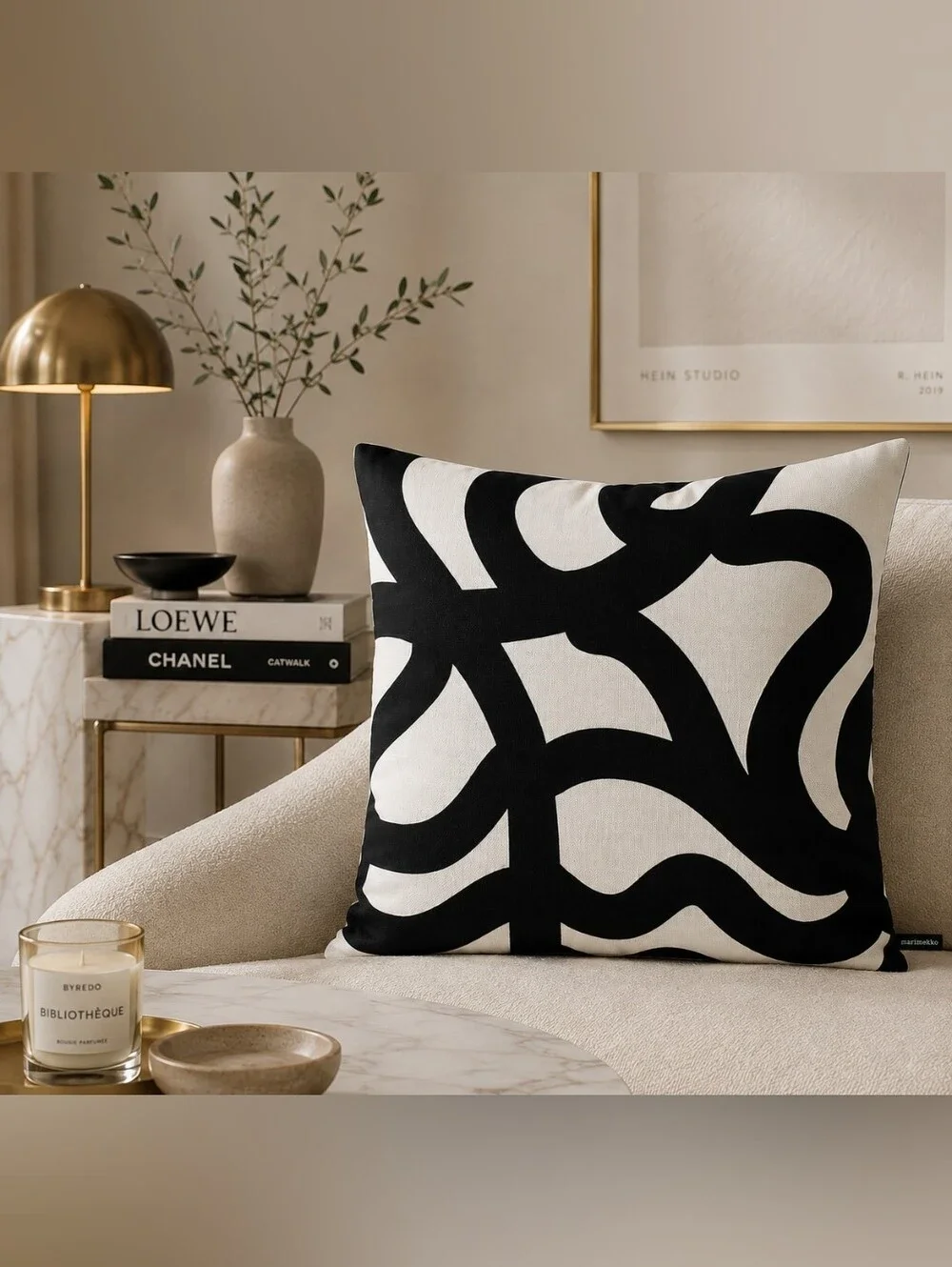 Marimekko Joonas Abstract Black White Square Throw Pillow Cover Maija Isola
